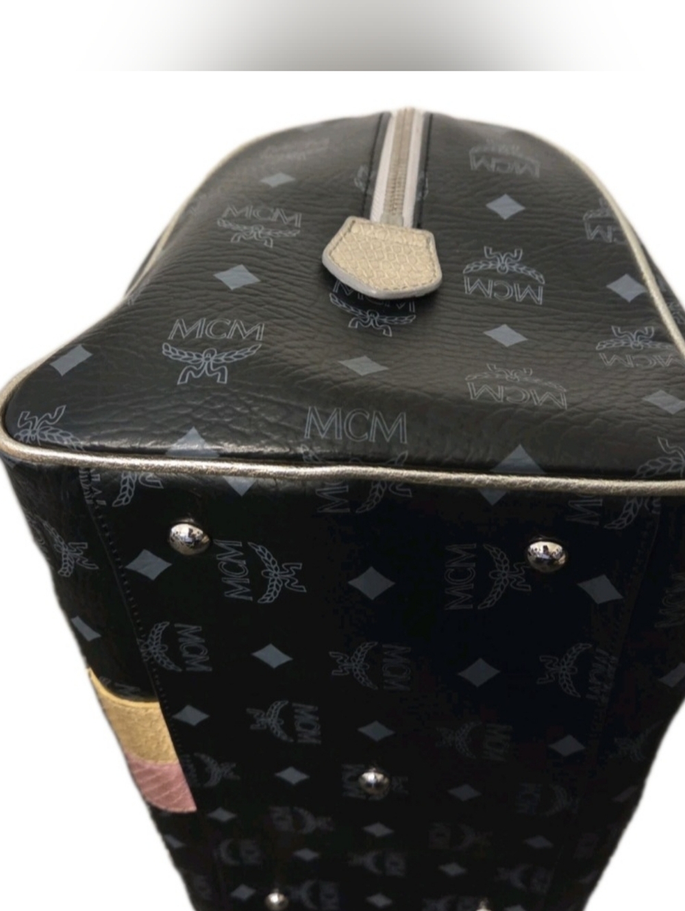 RARE MCM Princess Lion Black Satchel with Pink & Yellow Stripe and Gold Accents - Picture 8 of 17